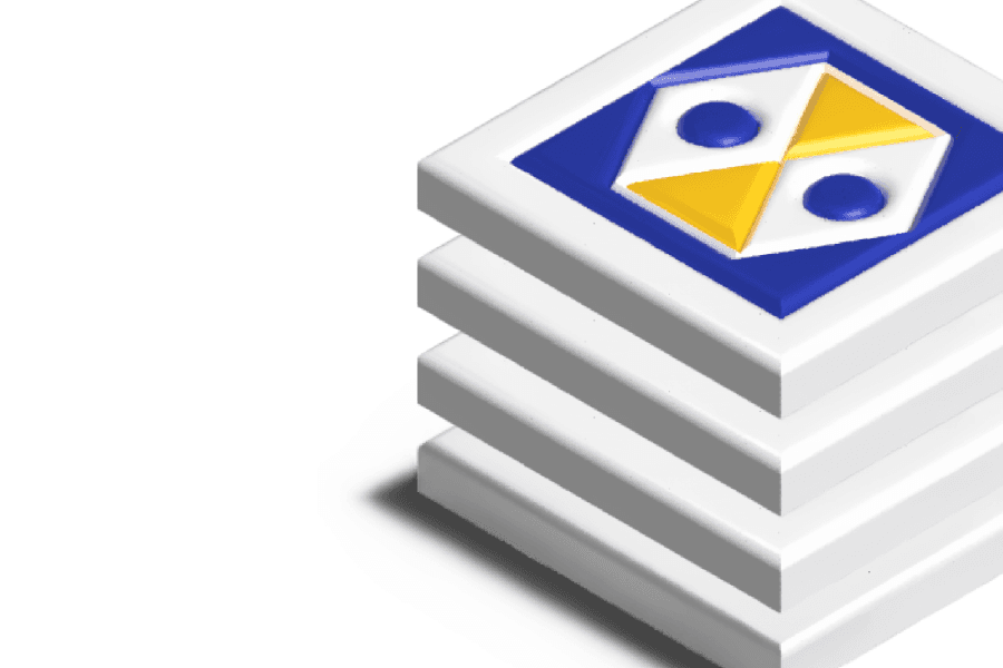 White tile stack with colorful geometric pattern