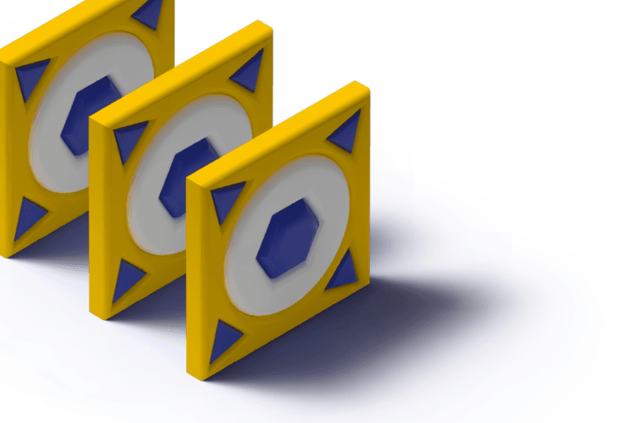 Yellow tiles with blue and white geometric patterns