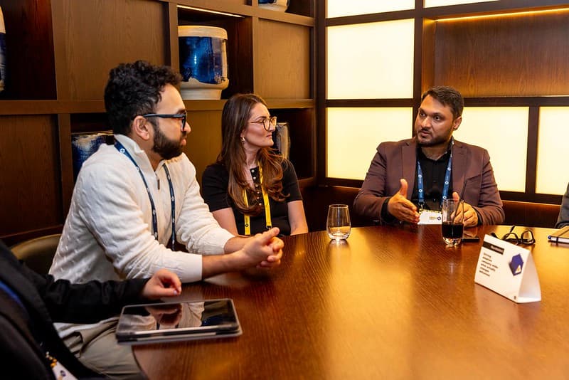 Conference discussion at a table